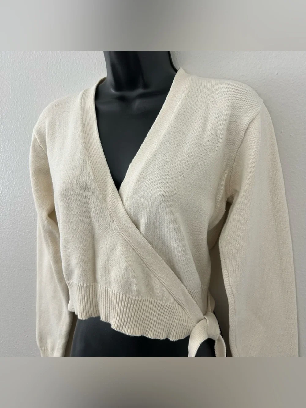 Vintage Ralph Lauren 100% Cotton Wrap Sweater Womens L Ballet Classic Prep Cream - Picture 2 of 8